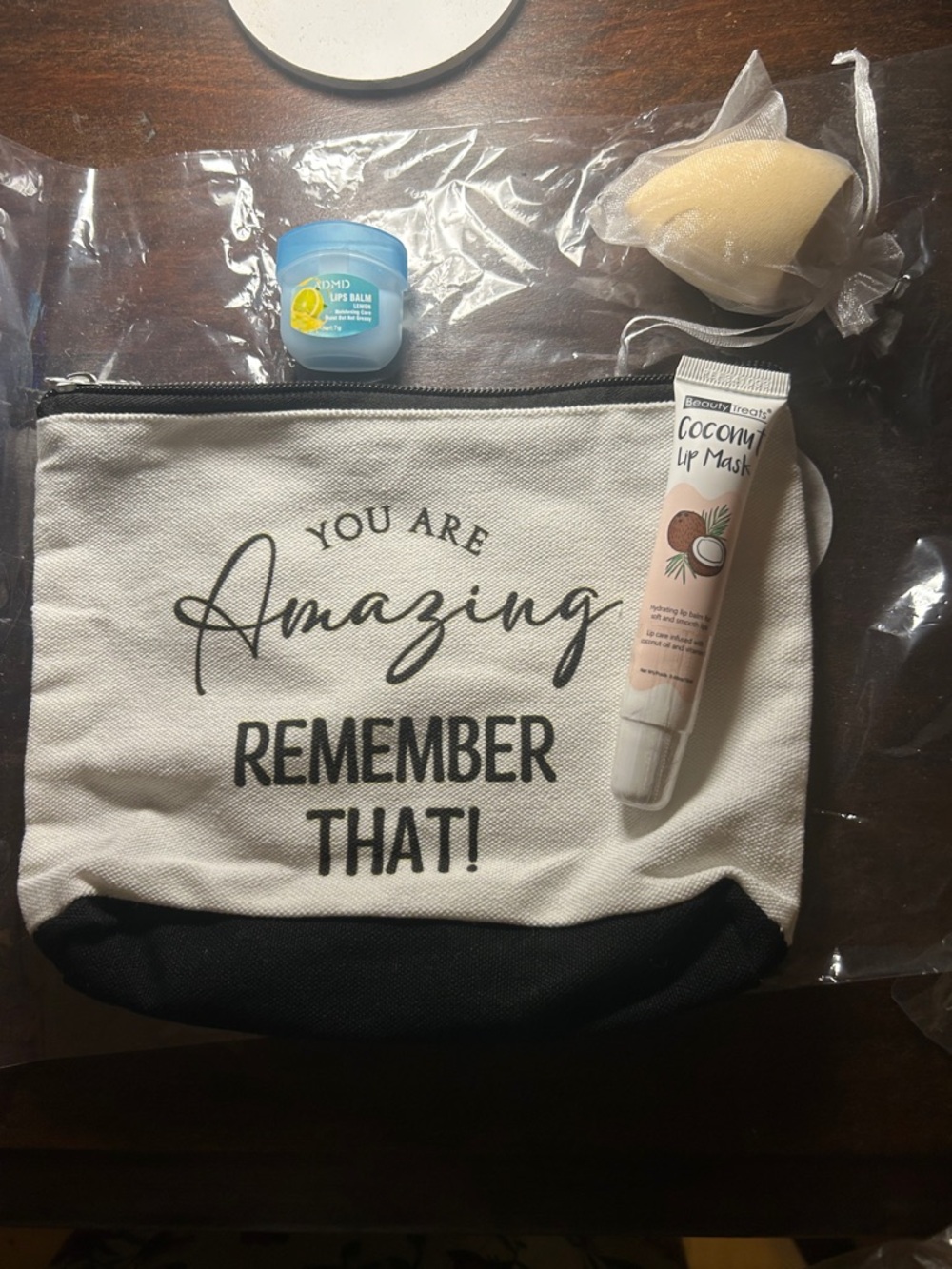 Canvas Cosmetic Pouch with Lip Care Trio - White & Black